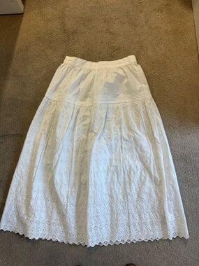 White Eyelet Midi Skirt - Women's Broderie Anglaise Skirt
